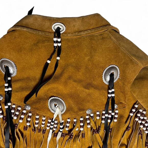 Native American Vintage 70s Western Buckskin Suede Fringe Pony Bead Jacket Small - Picture 8 of 8